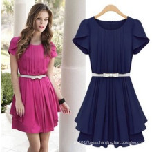 New Arrival Sunmmer Fashion Chiffon Dress with Belt (FS5828)